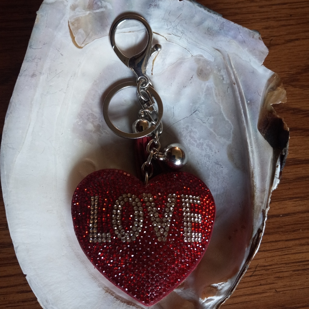 Red Heart & Rhinestone Keychain - Picture 3 of 3